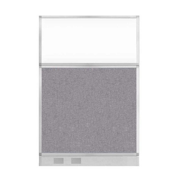Hush Panel Configurable Cubicle Partition 4' x 6' Cloud Gray Fabric Clear Window w/ Cable Channel